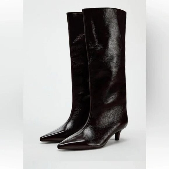 ZARA KITTEN HEEL KNEE HIGH BOOTS - Picture 1 of 8
